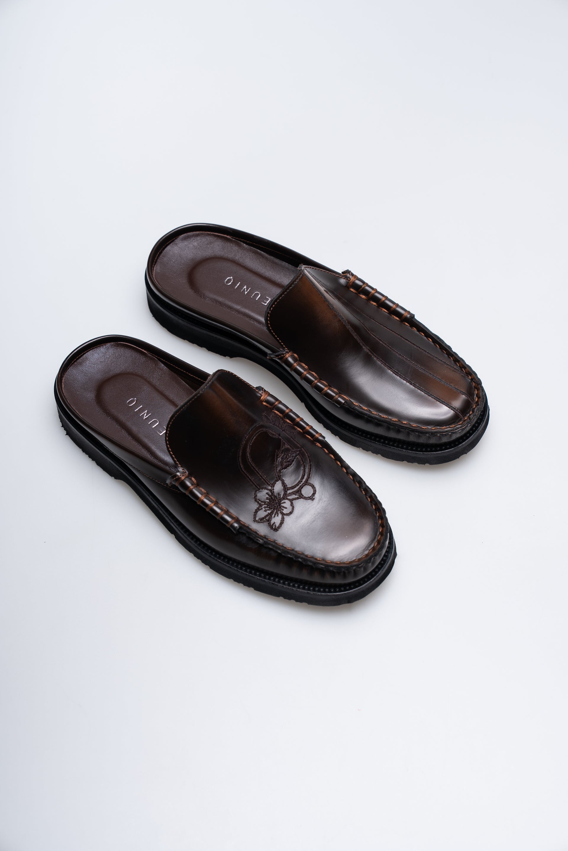 PAREL EMBROIDERED COCOA LOAFER MULE