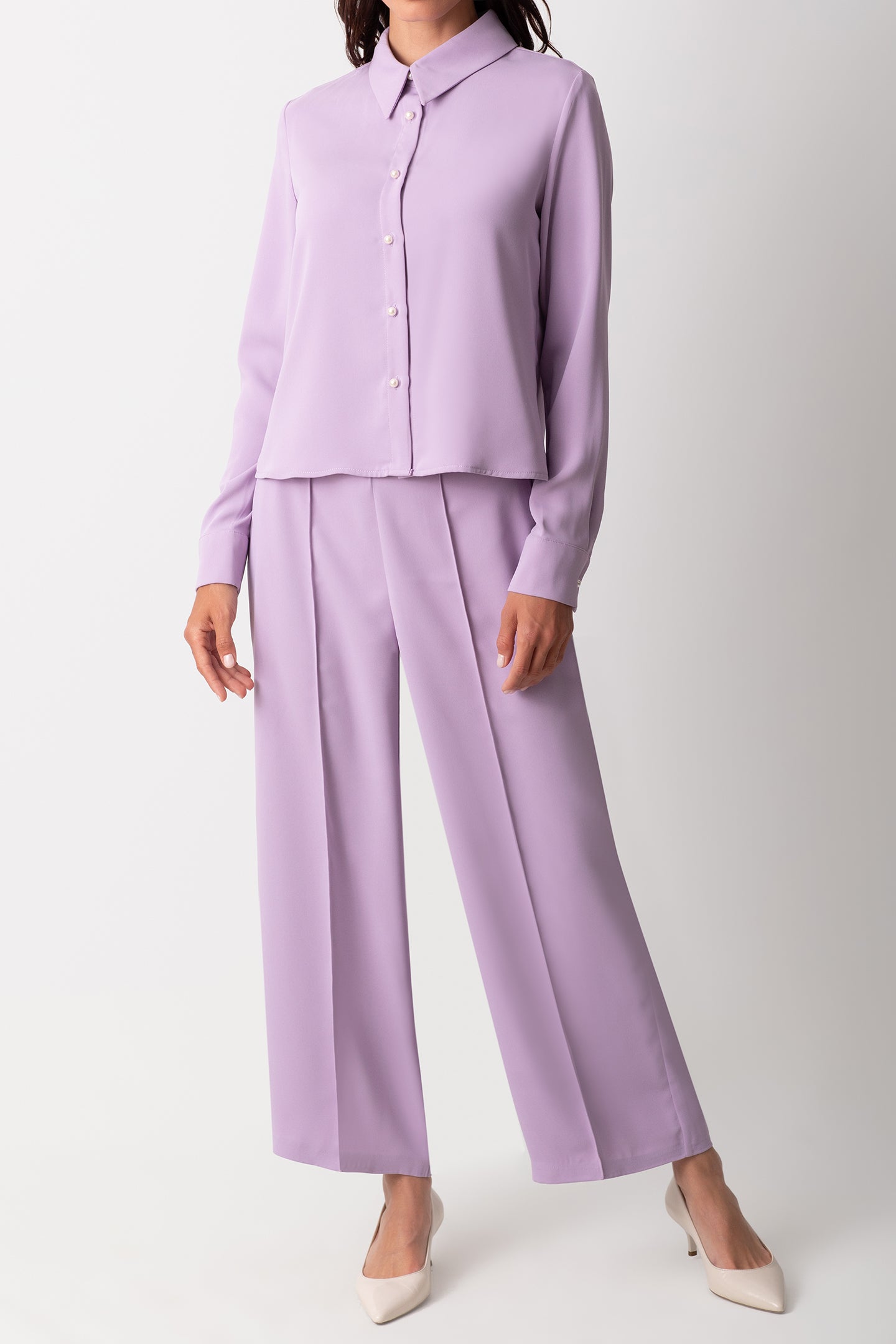 SEASONAL PEARL BUTTONED LONG SLEEVE LILAC  SHIRT