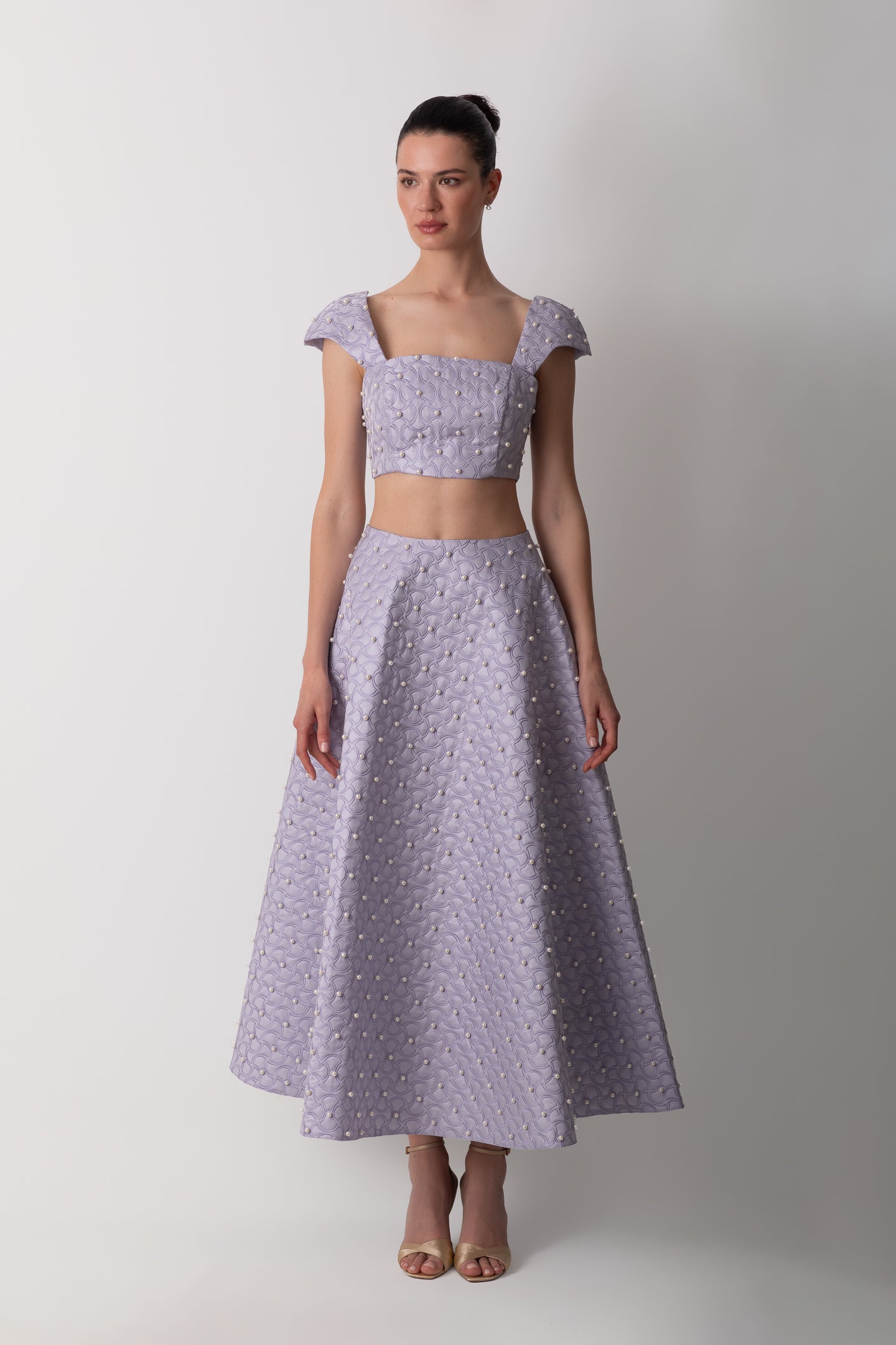 SHANTUNG LILAC SKIRT WITH PEARLS