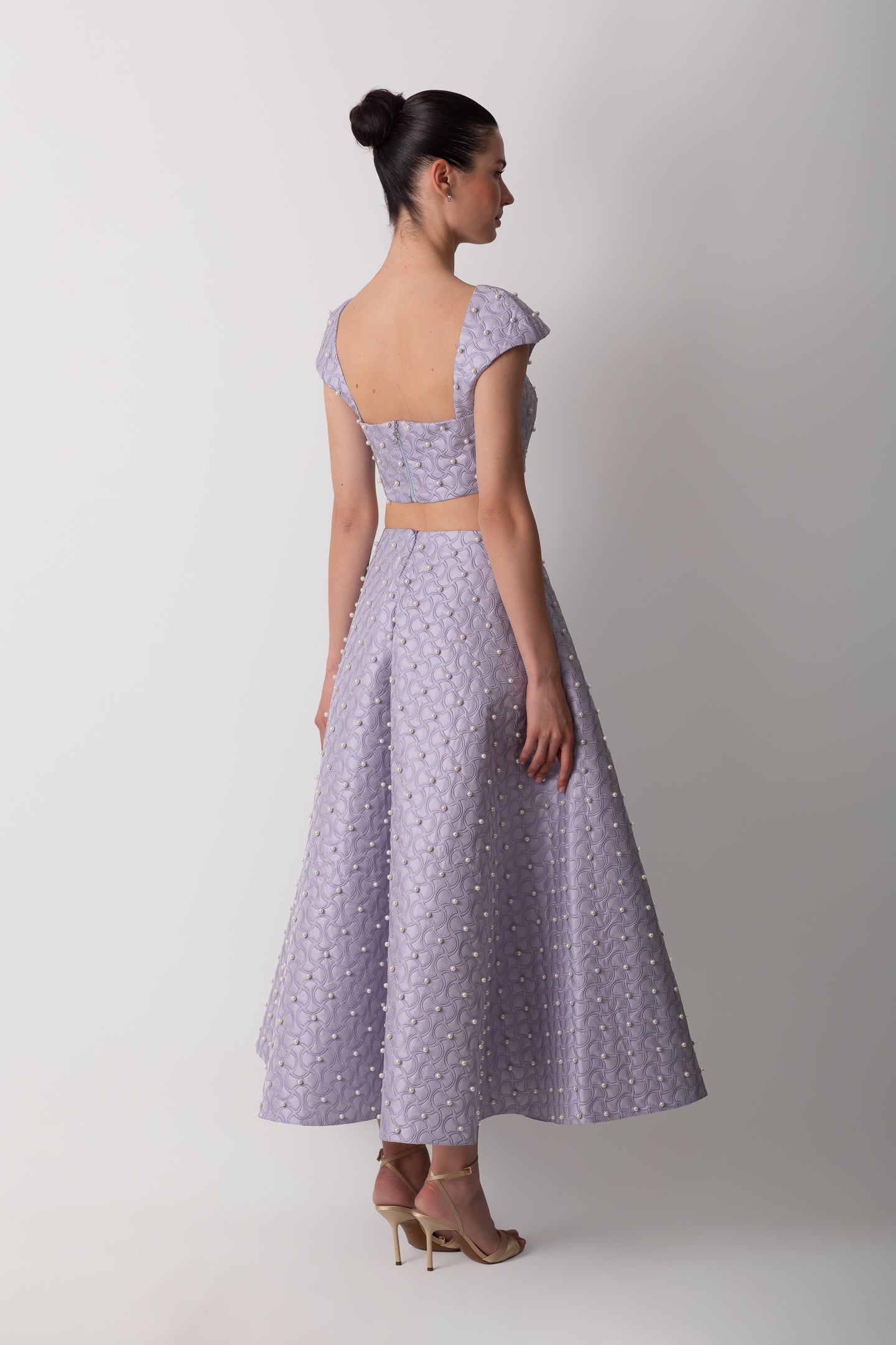 SHANTUNG LILAC SKIRT WITH PEARLS
