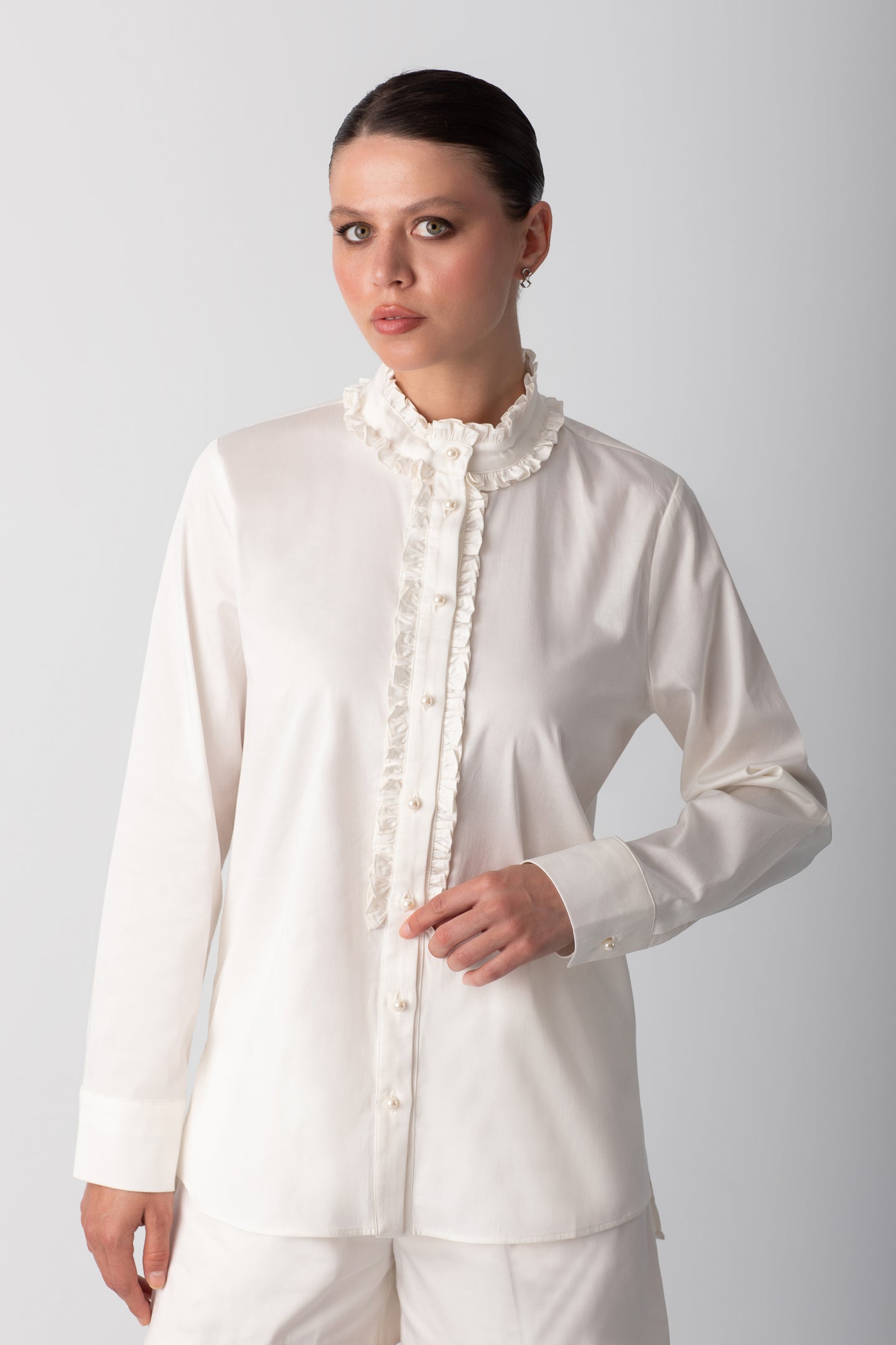 RUFFLED POPLIN WHITE SHIRT