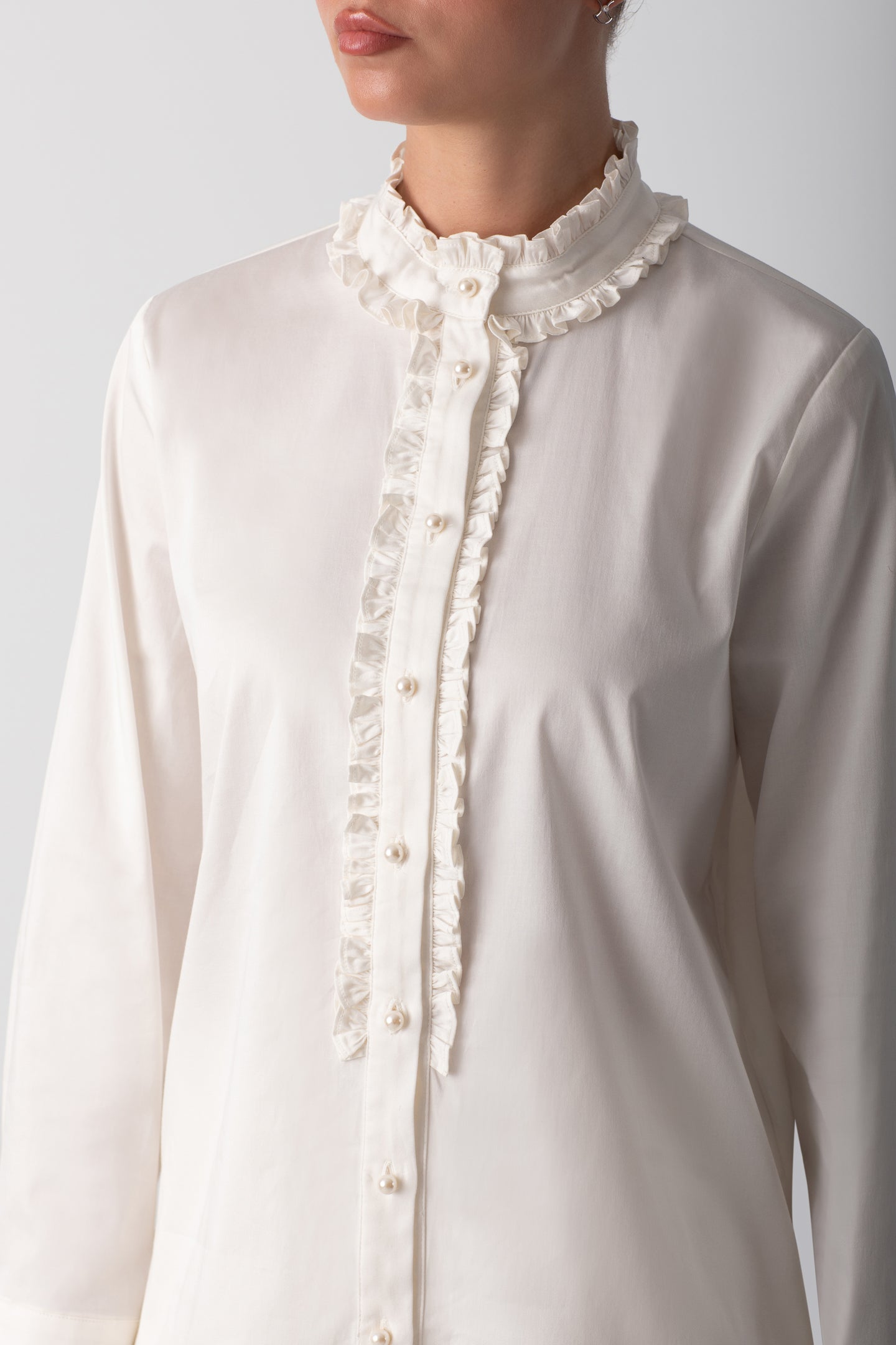 RUFFLED POPLIN WHITE SHIRT