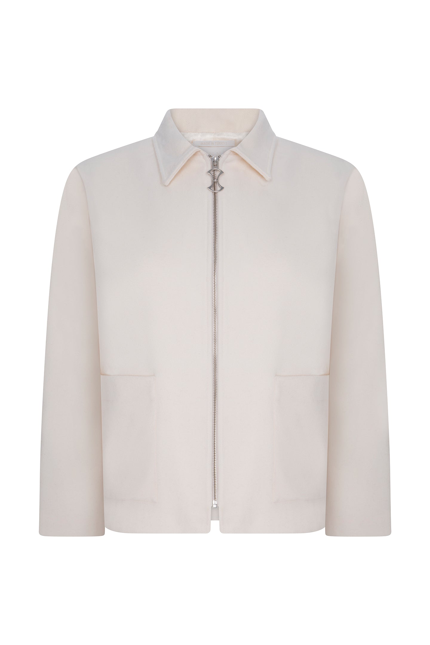 PEARL WOOL JACKET WITH SLOGAN