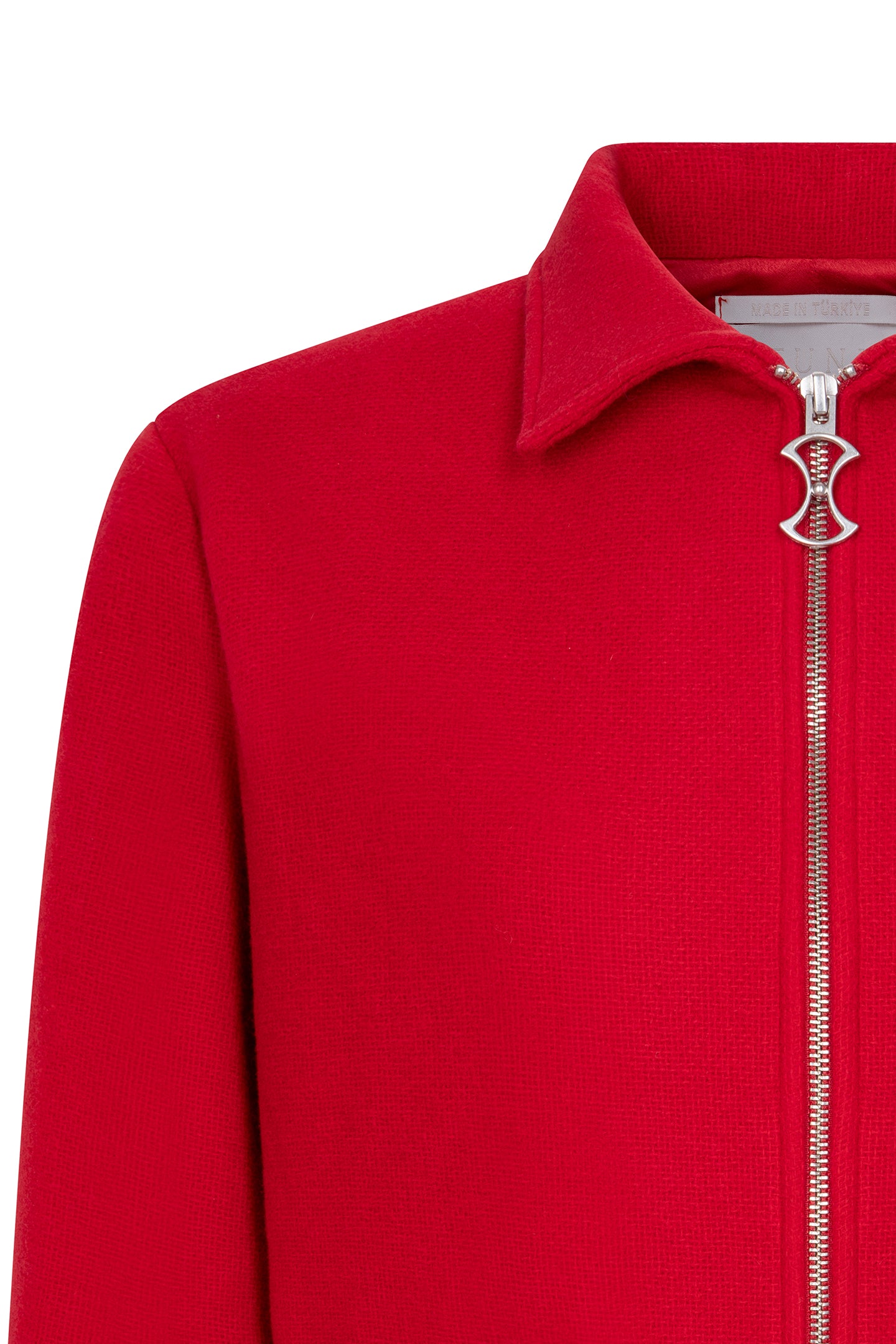 SCARLET WOOL JACKET WITH PAREL EMBROIDERY