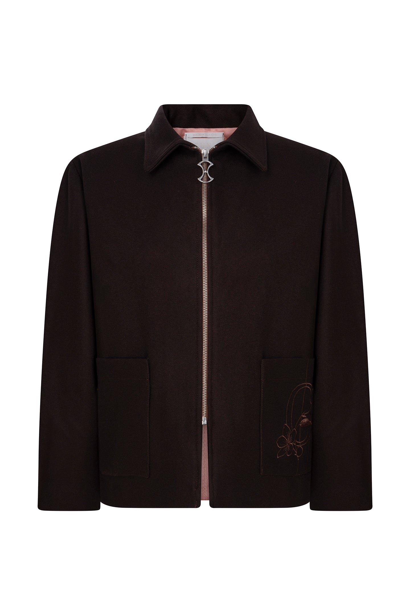 ROASTED BROWN WOOL JACKET WITH SLOGAN